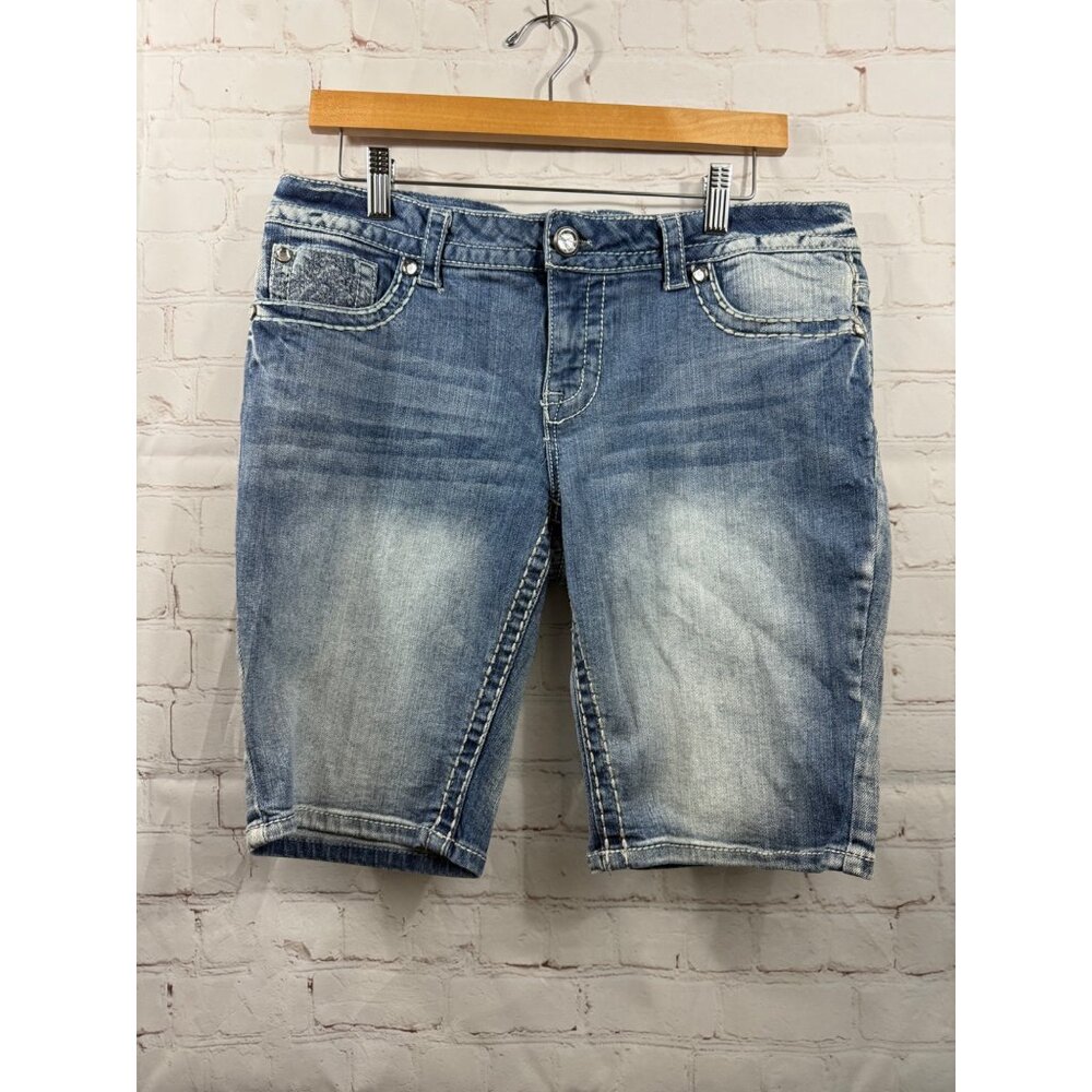 Paisley Sky Jean Shorts Womens Size 12 Blue Denim Stretch Western Style